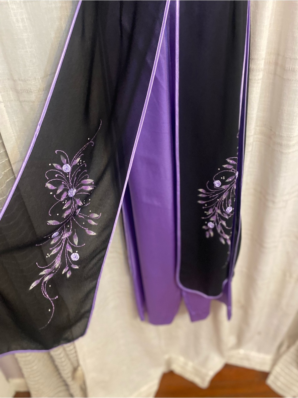 VTG Silver Dragon Chiffon Ao Dai Tunic Pants Set Purple Floral Y2K Fits Small - Picture 5 of 16